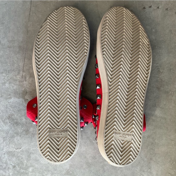 NEW Men's YSL Saint Laurent red leather trimmed studded high top size 44 US 11 - Picture 7 of 8